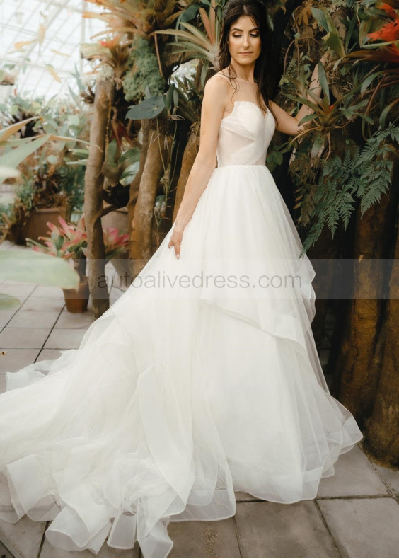 Illusion Neck Tulle Ruffled Chic Wedding Dress